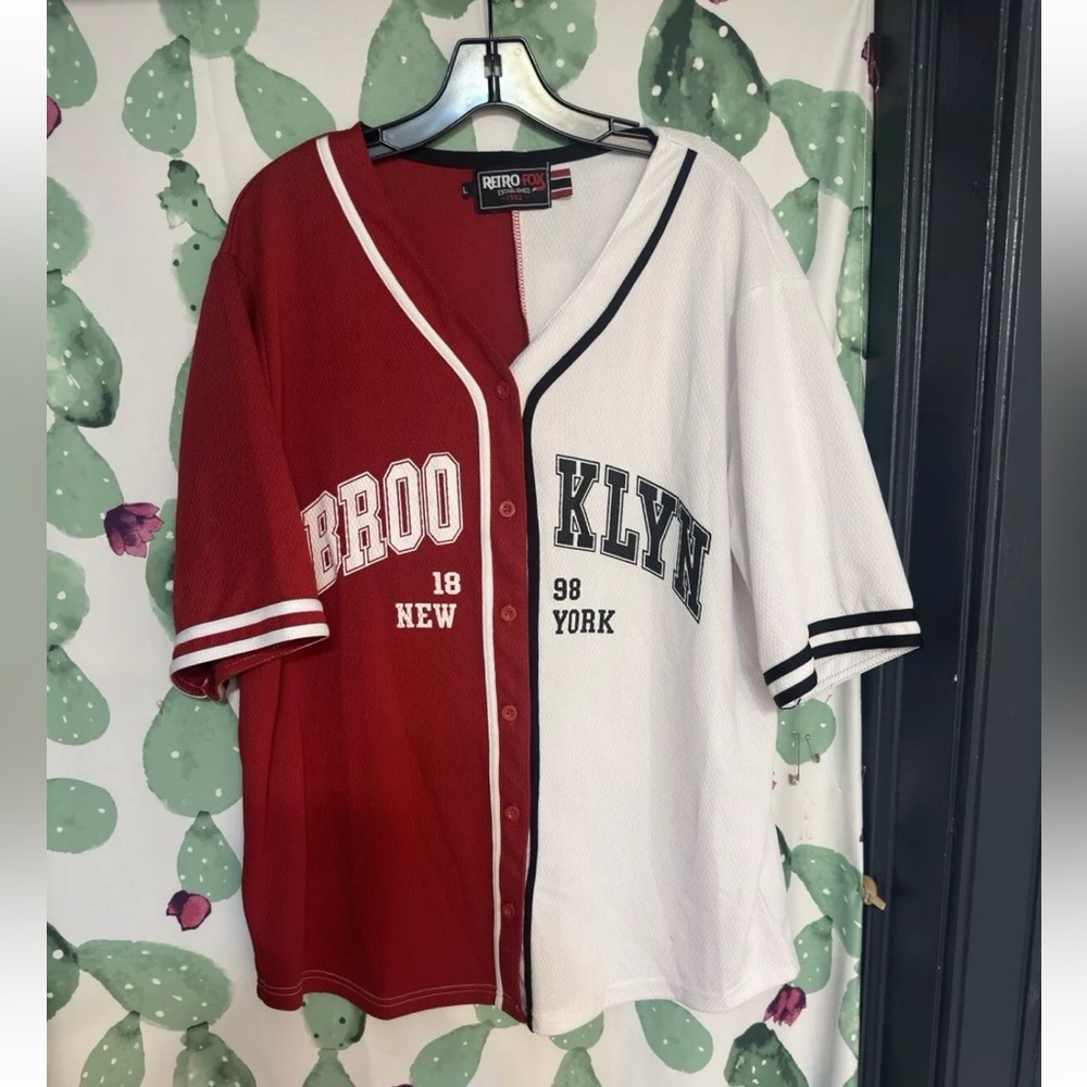 Retro Fox Brooklyn New York 1898 Red White Button Front Jersey Size Large